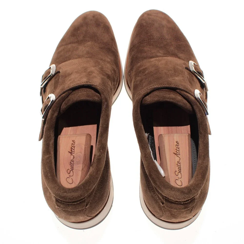 Di Bianco NWD Double Monk Strap Dress Shoes Size 9 US in Brown Suede